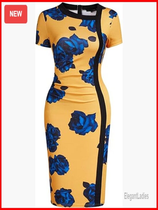Dresses & Skirts - Vintage Ruffle Bodycon Pencil Dress Midi Short Sleeve Work Church Office